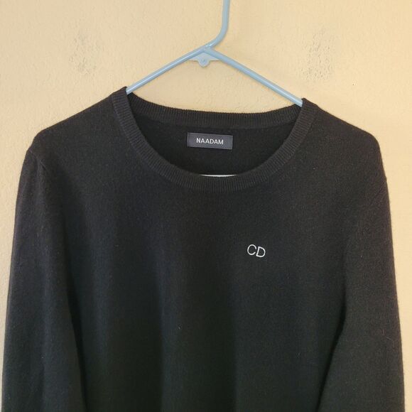Naadam Mens Original 100% Cashmere Crewneck Sweater Black Size Xlarge Monogram - Picture 2 of 6